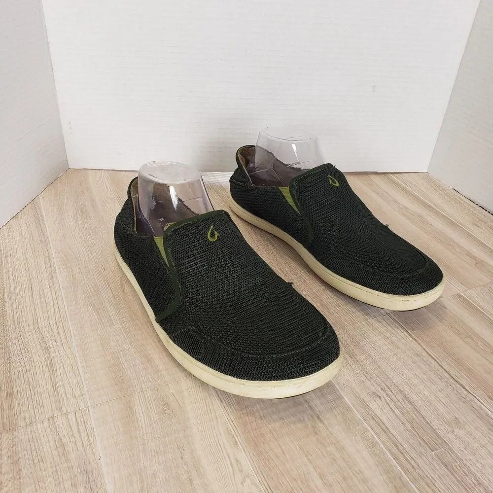OluKai Nohea Mesh Slip On Boat Shoes in Brown Green Men’s Size 9